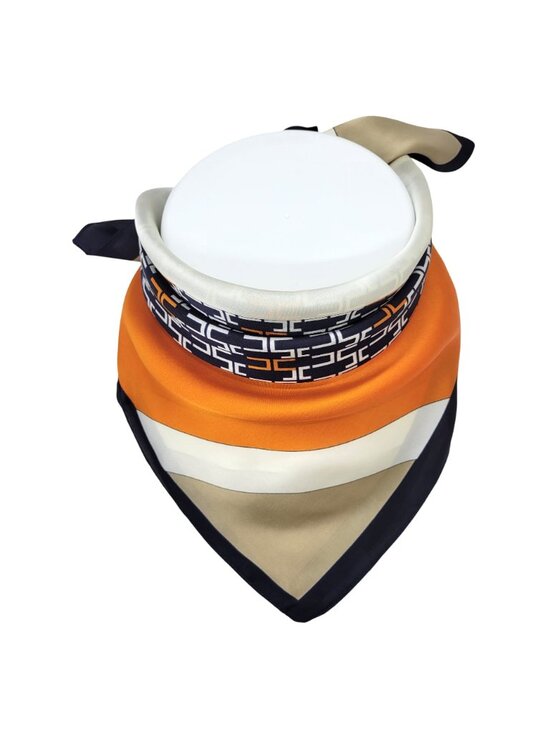 ❤️Elegant Luxury Bandana Square Scarf Silky Satin Soft ORANGE BLUE Geometric New - Picture 5 of 9